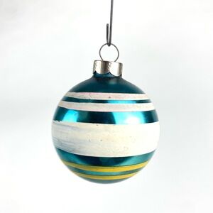 Vintage Shiny Bright Christmas Bulb Teal and White